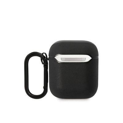 Apple Airpods Kılıf BMW Orjinal Lisanslı PU Deri Mavi Beyaz Çizgili Metal Logolu Kapak Siyah