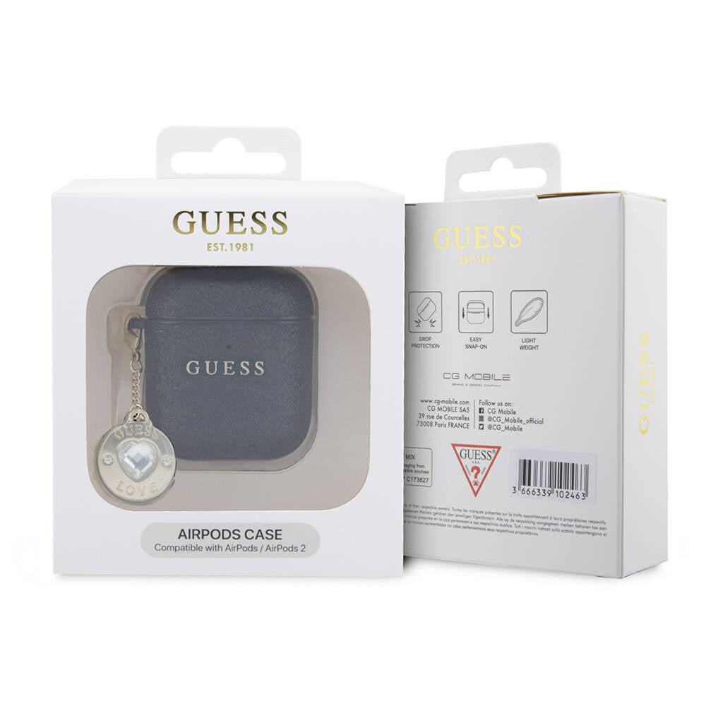 Apple Airpods Kılıf Guess Orjinal Lisanslı Glitter Elmas Kalp Süs Zincirli Kapak