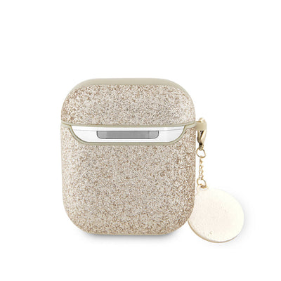 Apple Airpods Kılıf Guess Orjinal Lisanslı Glitter Elmas Kalp Süs Zincirli Kapak Gold