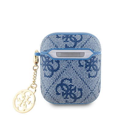 Airpods Kılıf Guess Orjinal Lisanslı 4G Desenli Metal Script Logolu 4G Charm PU Deri Kılıf