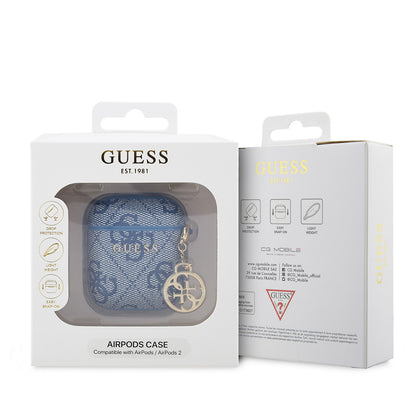 Airpods Kılıf Guess Orjinal Lisanslı 4G Desenli Metal Script Logolu 4G Charm PU Deri Kılıf