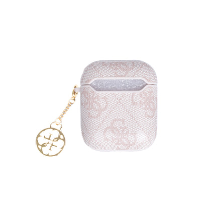 Airpods Kılıf Guess Orjinal Lisanslı 4G Desenli Metal Script Logolu 4G Charm Sağdan Askılı PU Deri Kılıf