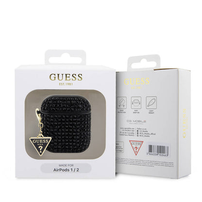 Airpods Kılıf Guess Orjinal Lisanslı Parıltılı Taş Kaplamalı Üçgen Logo Süs Zincirli Kılıf