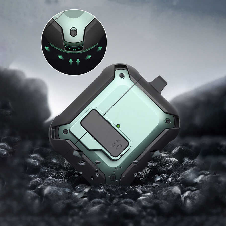 Apple Airpods Kılıf Wiwu Mecha Kılıf Siyah-Yeşil