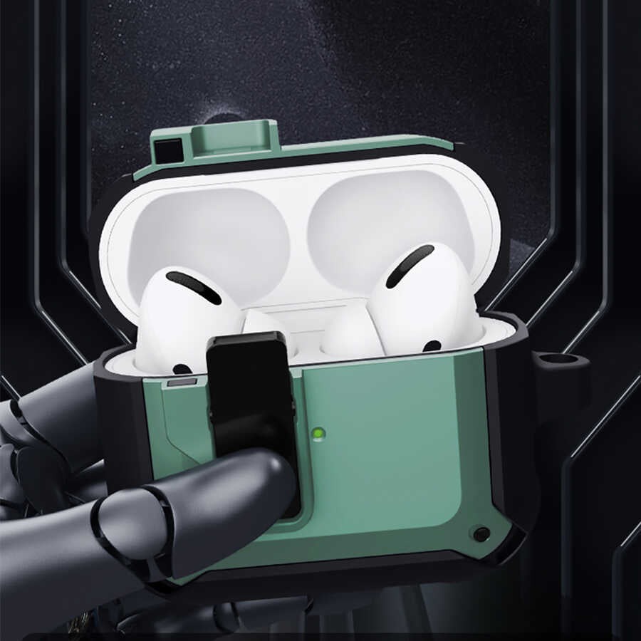 Apple Airpods Kılıf Wiwu Mecha Kılıf Siyah-Yeşil