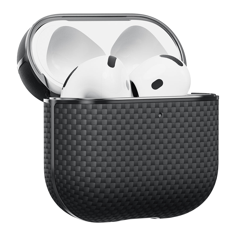 Airpods Pro 2 Kılıf 1500D Aramid Fiber Pitaka Ultra-Slim Classic Serisi Black-Grey Twill Kılıf