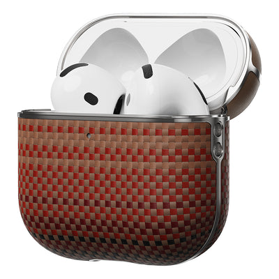 Apple Airpods Pro 2 Kılıf Aramid Fiber Pitaka Tactile Woven Sunset-Moonrise Serisi Sunset Kapak Kahverengi