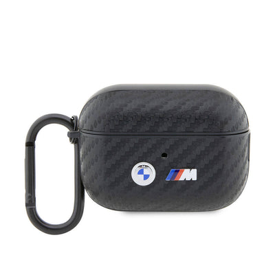 Apple Airpods Pro 2 Kılıf BMW Orjinal Lisanslı PU Karbon Fiber Tasarımlı Çift Metal Logolu Kapak Siyah