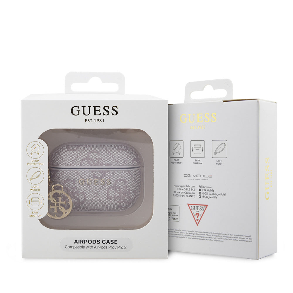 Airpods Pro 2 Kılıf Guess Orjinal Lisanslı 4G Desenli Metal Klasik Logolu 4G Charm PU Deri Kılıf