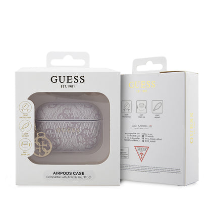 Airpods Pro 2 Kılıf Guess Orjinal Lisanslı 4G Desenli Metal Klasik Logolu 4G Charm PU Deri Kılıf