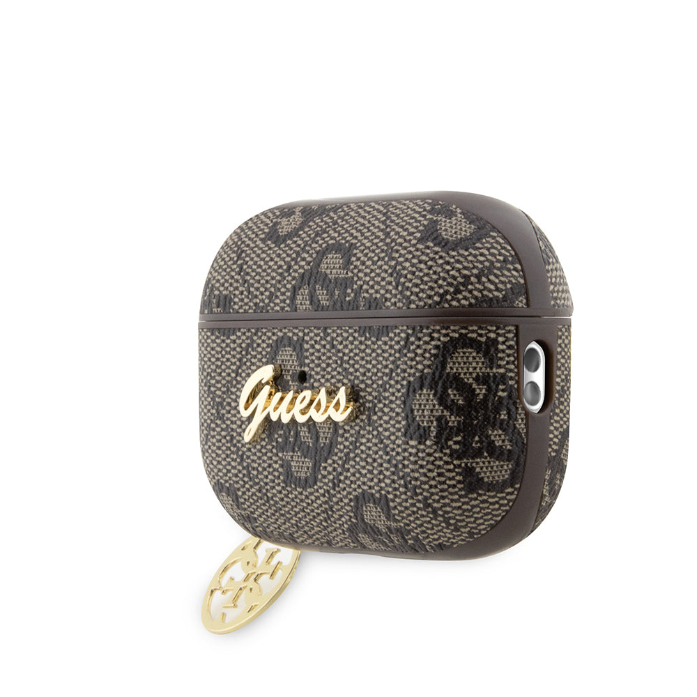Airpods Pro 2 Kılıf Guess Orjinal Lisanslı 4G Desenli Metal Script Logolu 4G Charm PU Deri Kılıf