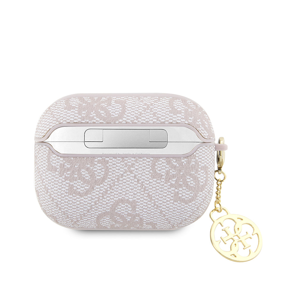 Airpods Pro 2 Kılıf Guess Orjinal Lisanslı 4G Desenli Metal Script Logolu 4G Charm PU Deri Kılıf