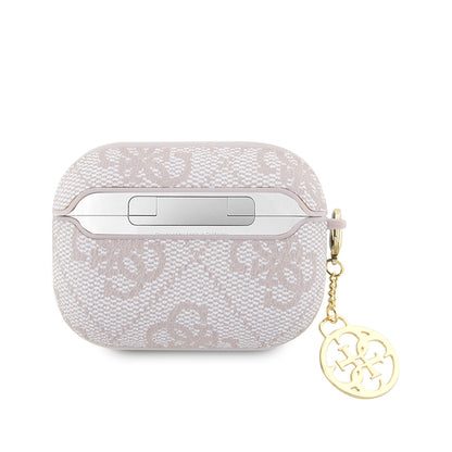 Airpods Pro 2 Kılıf Guess Orjinal Lisanslı 4G Desenli Metal Script Logolu 4G Charm PU Deri Kılıf