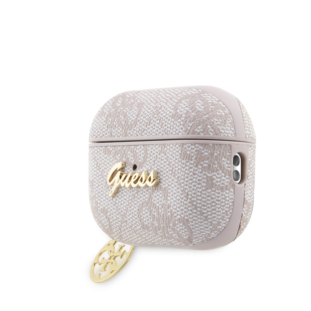 Airpods Pro 2 Kılıf Guess Orjinal Lisanslı 4G Desenli Metal Script Logolu 4G Charm PU Deri Kılıf