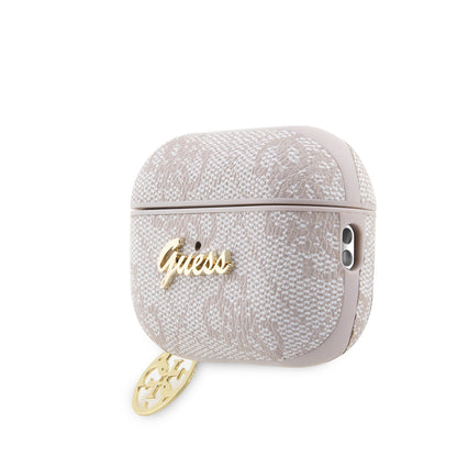 Airpods Pro 2 Kılıf Guess Orjinal Lisanslı 4G Desenli Metal Script Logolu 4G Charm PU Deri Kılıf