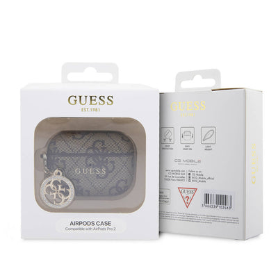 Apple Airpods Pro 2 Kılıf Guess Orjinal Lisanslı 4G Desenli Taşlı 4G Süs Zincirli Kapak Pembe