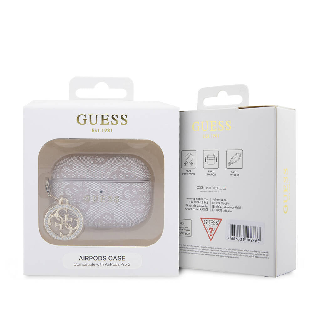 Airpods Pro 2 Kılıf Guess Orjinal Lisanslı 4G Desenli Taşlı 4G Süs Zincirli Kılıf