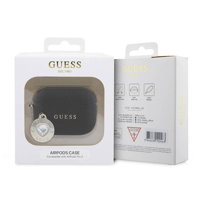 Apple Airpods Pro 2 Kılıf Guess Orjinal Lisanslı Glitter Elmas Kalp Süs Zincirli Kapak Gold