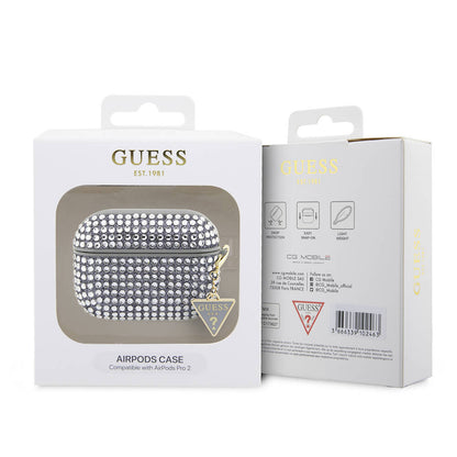 Airpods Pro 2 Kılıf Guess Orjinal Lisanslı Parıltılı Taş Kaplamalı Üçgen Logo Süs Zincirli Kılıf