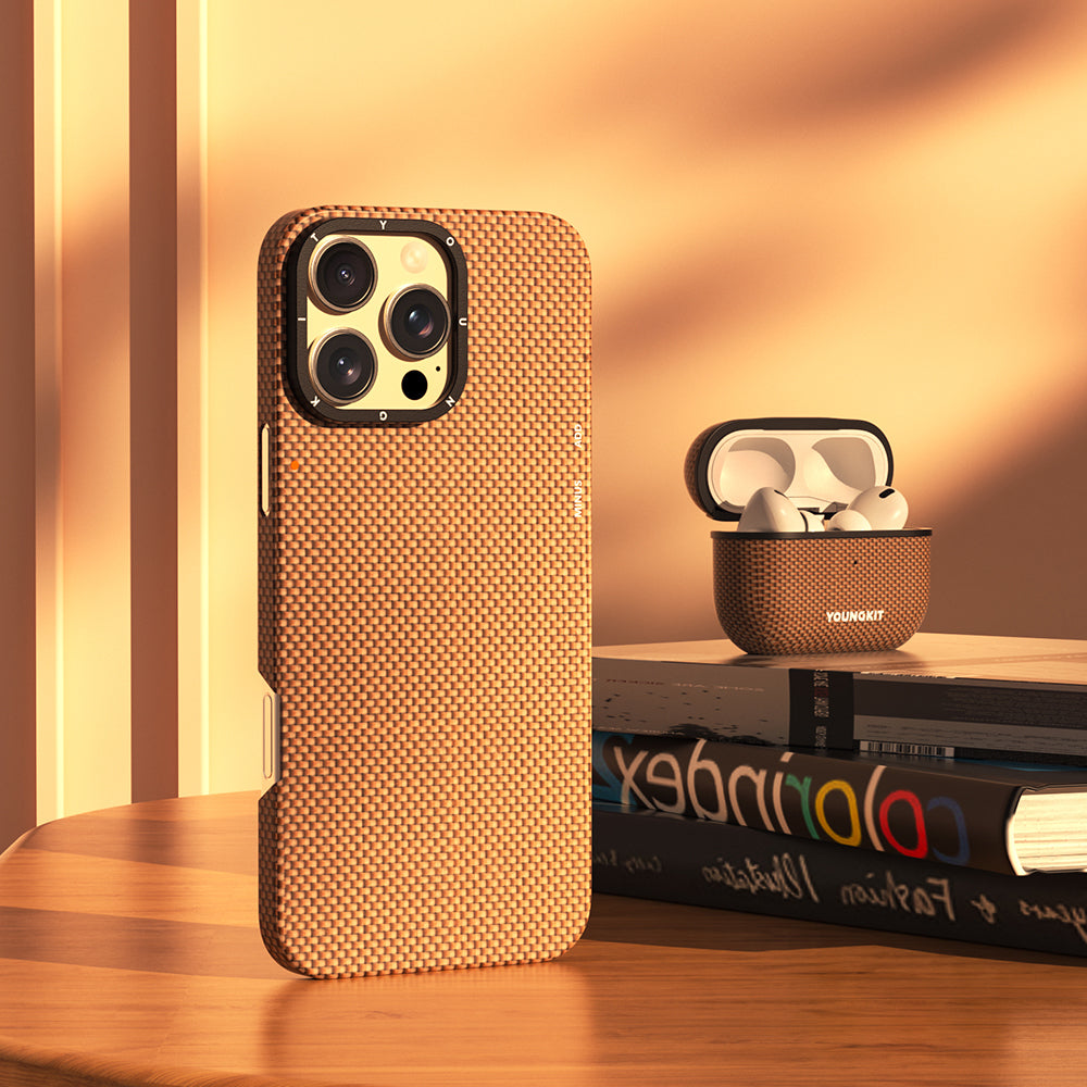 Apple Airpods Pro 2 Kılıf M-safe Şarj Özellikli Aramid Fiber Youngkit 1500D Kevlar Extreme Wing Serisi Kapak Gold