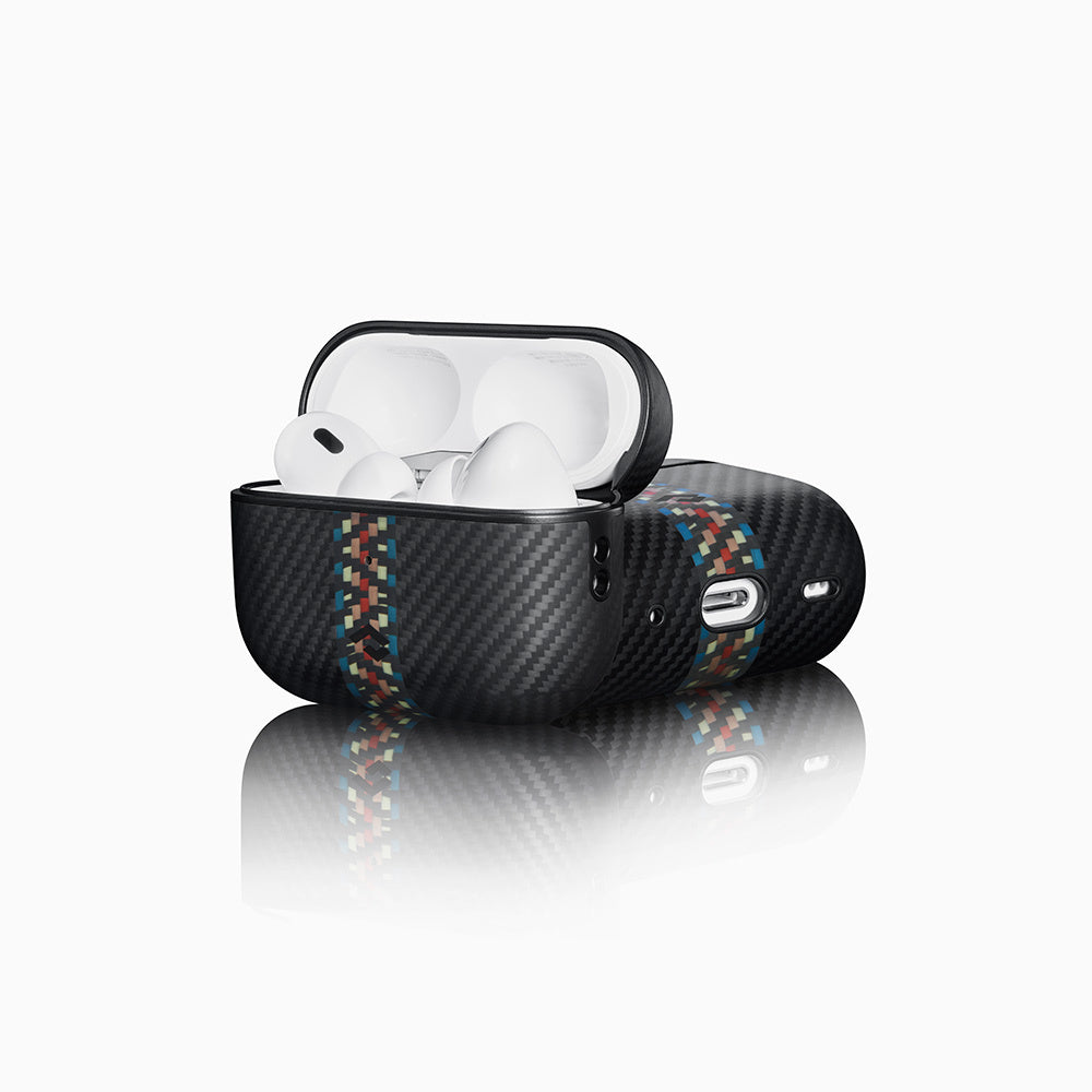 Apple Airpods Pro Kılıf Magsafe Şarj Özellikli 600D Aramid Fiber Pitaka Orchestra Serisi Rhapsody Kılıf Siyah-Mavi