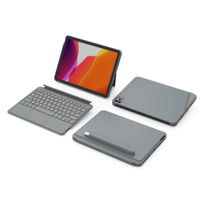 Apple iPad 10.2 2021 (9.Nesil) Wiwu Combo Led Işıklı Magnetik Standlı Klavyeli Kılıf Gri