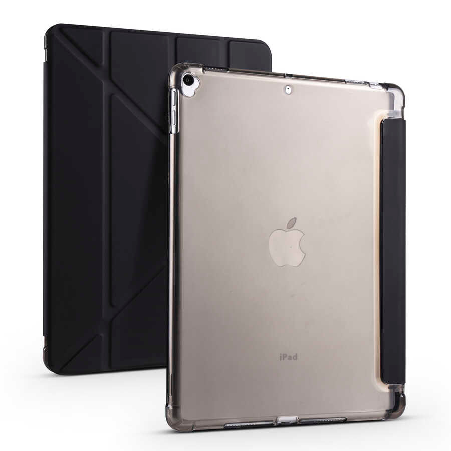 Apple iPad 10.2 (8.Nesil) Kılıf Zore Tri Folding Kalem Bölmeli Standlı Kılıf Siyah