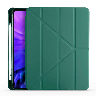 Apple iPad Air 10.9 2020 (4.Nesil) Kılıf Zore Tri Folding Kalem Bölmeli Standlı Kılıf Koyu Yeşil