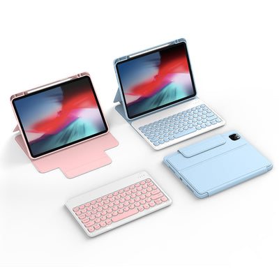 Apple iPad Air 10.9 2020 (4.Nesil) Wiwu Protective Gizli Kalem Bölmeli Klavyeli Kılıf Pembe