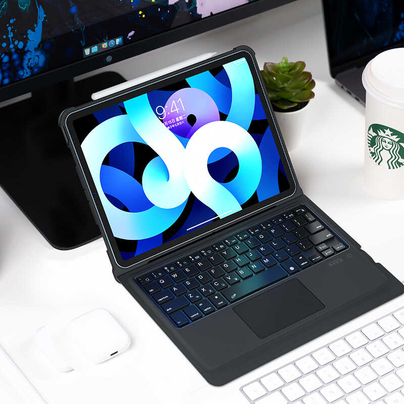 Apple iPad Air 10.9 2022 (5.Nesil) Benks Multifunctional Kablosuz Klavyeli Kılıf Siyah