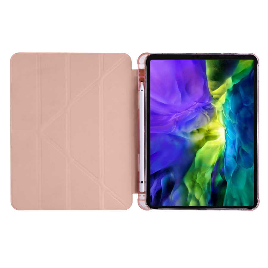 Apple iPad Air 10.9 2022 (5.Nesil) Kılıf Zore Tri Folding Kalem Bölmeli Standlı Kılıf Rose Gold