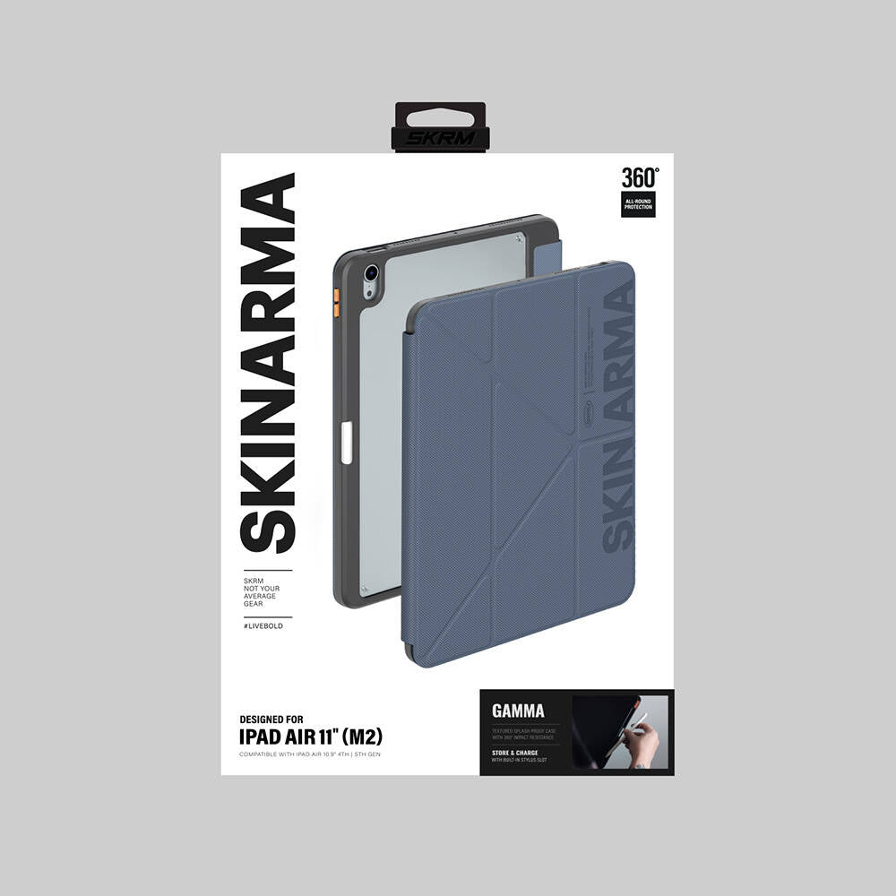 iPad Air 11 2025 M3 Kılıf SkinArma Kabartma Baskı Tasarımlı 360 Tam Koruma Arkası Şeffaf Standlı Gamma Kılıf