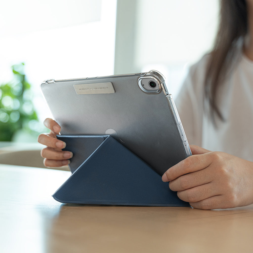 Apple iPad Air 11 2025 M3 Raptic Clear Folio Airbagli Şeffaf Kapaklı Katlanabilir Standlı Kılıf Lacivert