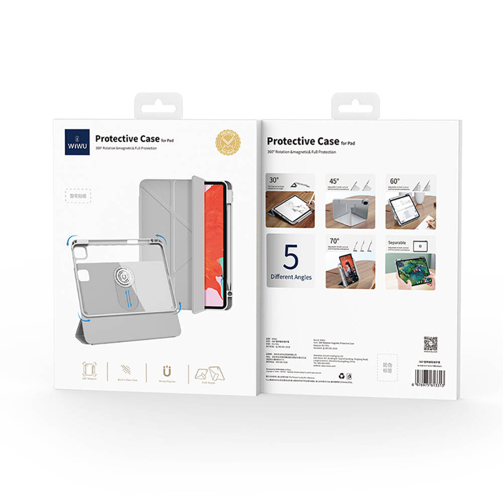 iPad Air 12.9 2022 M2 Wiwu 360° Dönebilen Standlı Magnetik Koruyucu Tablet Kılıfı
