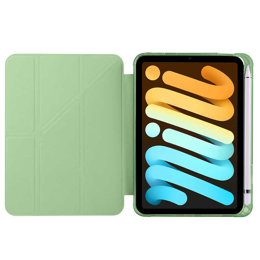 Apple iPad Mini 2021 (6.Nesil) Kılıf Zore Tri Folding Kalem Bölmeli Standlı Kılıf Mavi