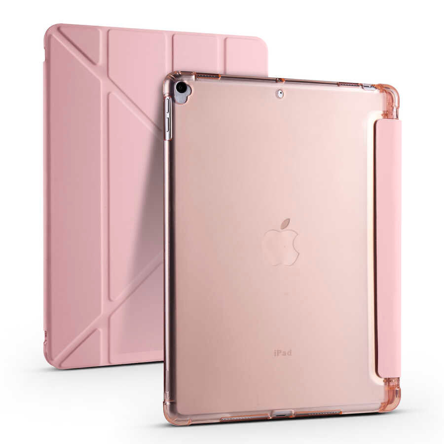 Apple iPad Pro 10.5 (7.Nesil) Kılıf Zore Tri Folding Kalem Bölmeli Standlı Kılıf Rose Gold