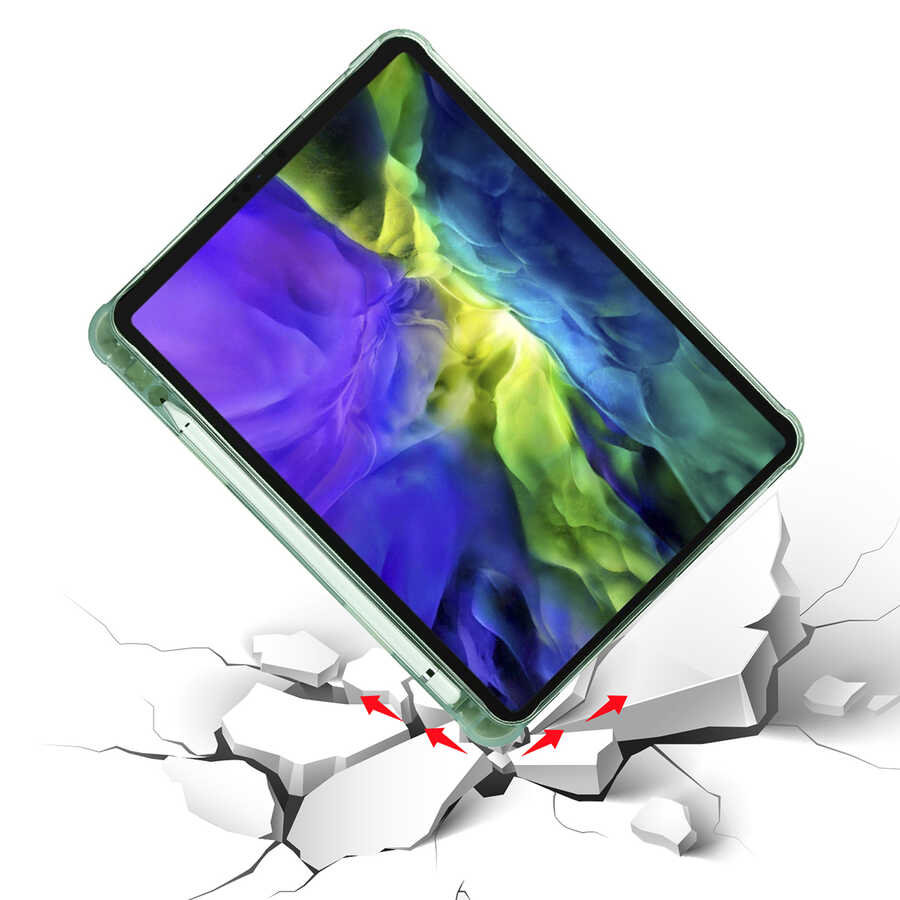Apple iPad Pro 11 2020 (2.Nesil) Kılıf Zore Tri Folding Kalem Bölmeli Standlı Kılıf Açık Yeşil