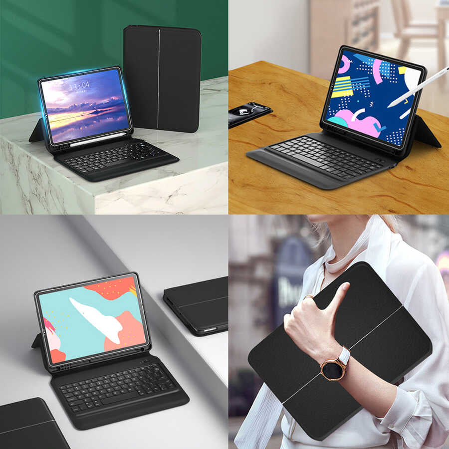 Apple iPad Pro 11 2020 (2.Nesil) Wiwu Keyboard Folio Kablosuz Klavyeli Kılıf Siyah