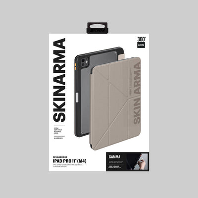 Apple iPad Pro 11 2024 Kılıf SkinArma Kabartma Baskı Tasarımlı 360 Tam Koruma Arkası Şeffaf Standlı Gamma Kılıf Siyah