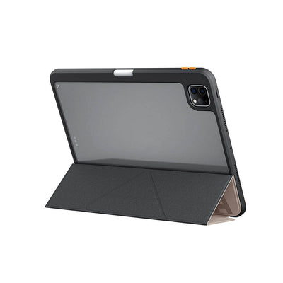 Apple iPad Pro 11 2024 Kılıf SkinArma Kabartma Baskı Tasarımlı 360 Tam Koruma Arkası Şeffaf Standlı Gamma Kılıf Gold
