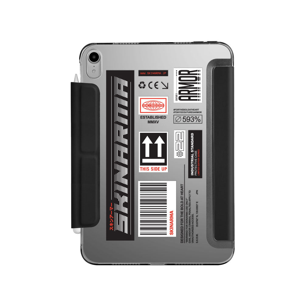 Apple iPad Pro 11 2024 Kılıf SkinArma Sticker Tasarımlı Kalemlikli Arkası Şeffaf Standlı Magnetik Taito Kılıf Siyah