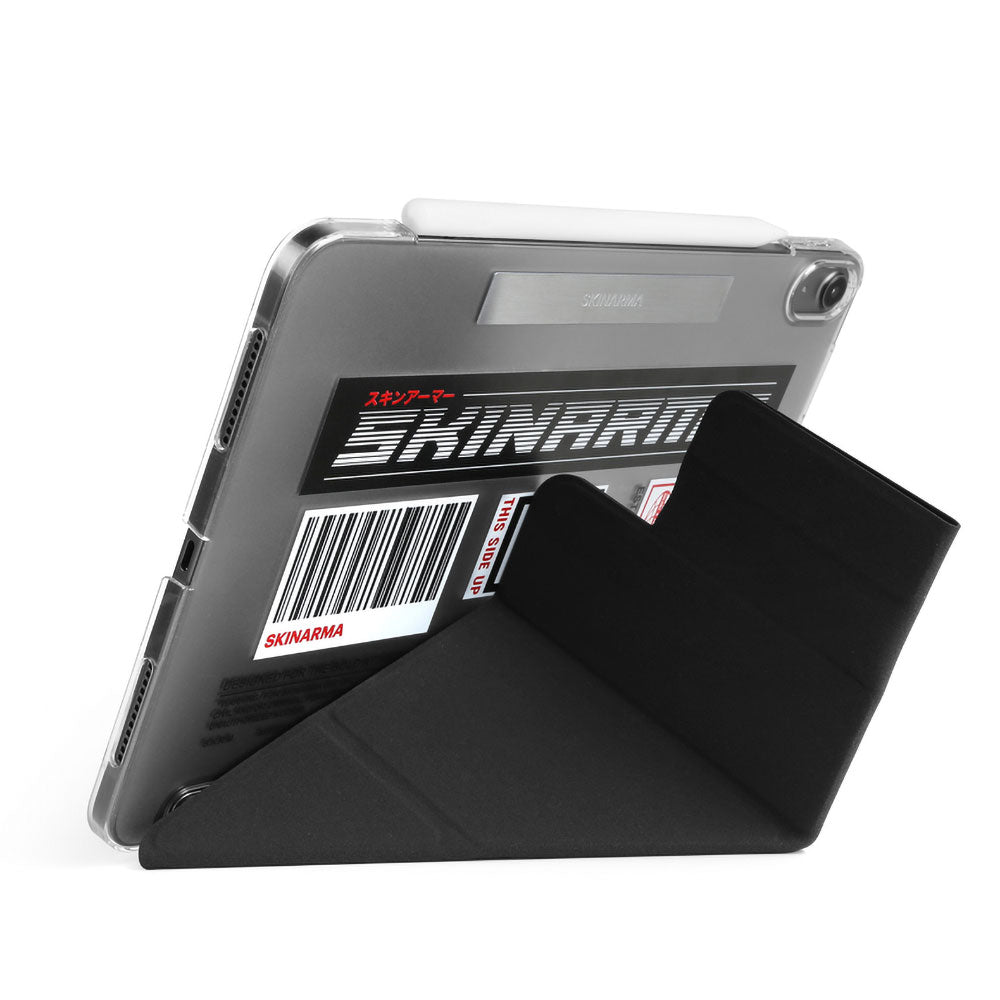 Apple iPad Pro 11 2024 Kılıf SkinArma Sticker Tasarımlı Kalemlikli Arkası Şeffaf Standlı Magnetik Taito Kılıf Siyah