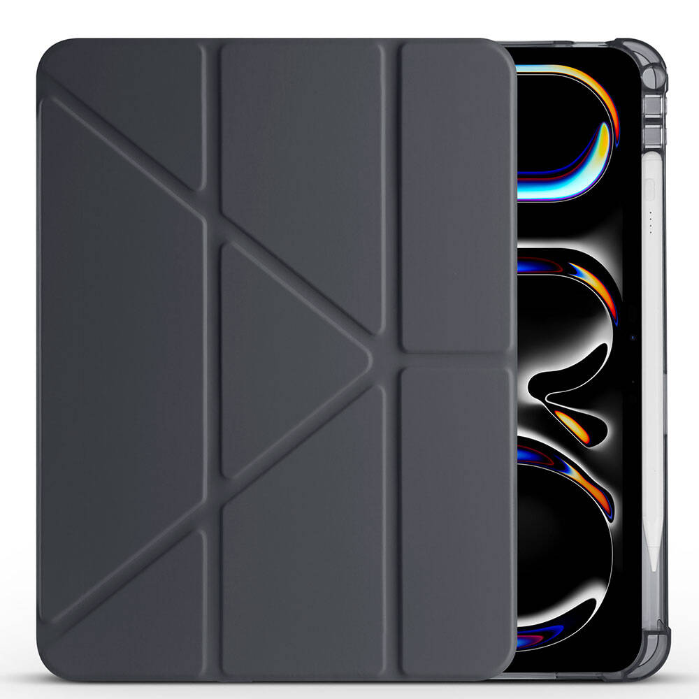 Apple iPad Pro 11 2024 Kılıf Zore Tri Folding Kalem Bölmeli Standlı Kılıf Siyah