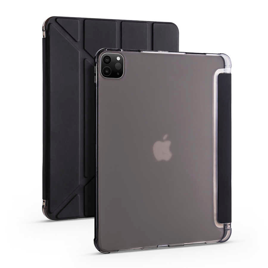 Apple iPad Pro 12.9 2021 (5.Nesil) Kılıf Zore Tri Folding Kalem Bölmeli Standlı Kılıf Siyah