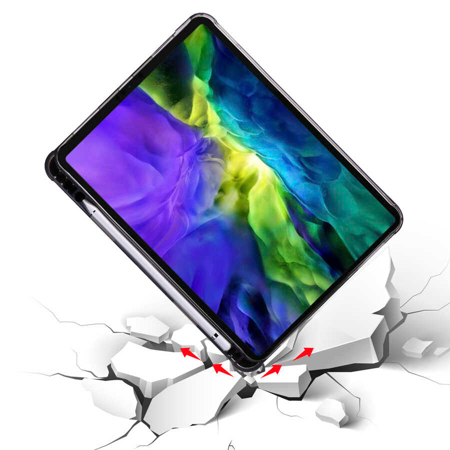 Apple iPad Pro 12.9 2022 M2 Kılıf Zore Tri Folding Kalem Bölmeli Standlı Kılıf Siyah