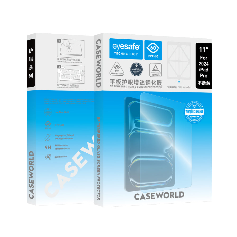 iPad Pro 13 2025 M5 CaseWorld Eyesafe Mavi Işık Teknolojili Temperli Cam Ekran Koruyucu + Uygulama Aparatı