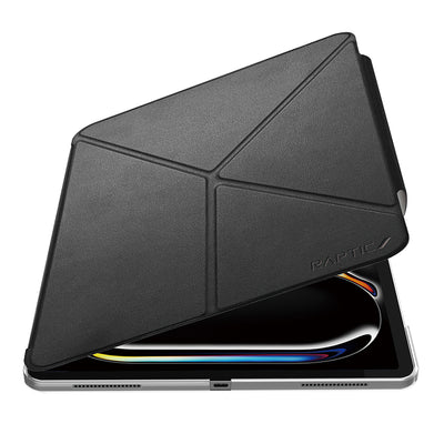 Apple iPad Pro 13 2025 M5 Raptic Clear Folio Airbagli Şeffaf Kapaklı Katlanabilir Standlı Kılıf Siyah