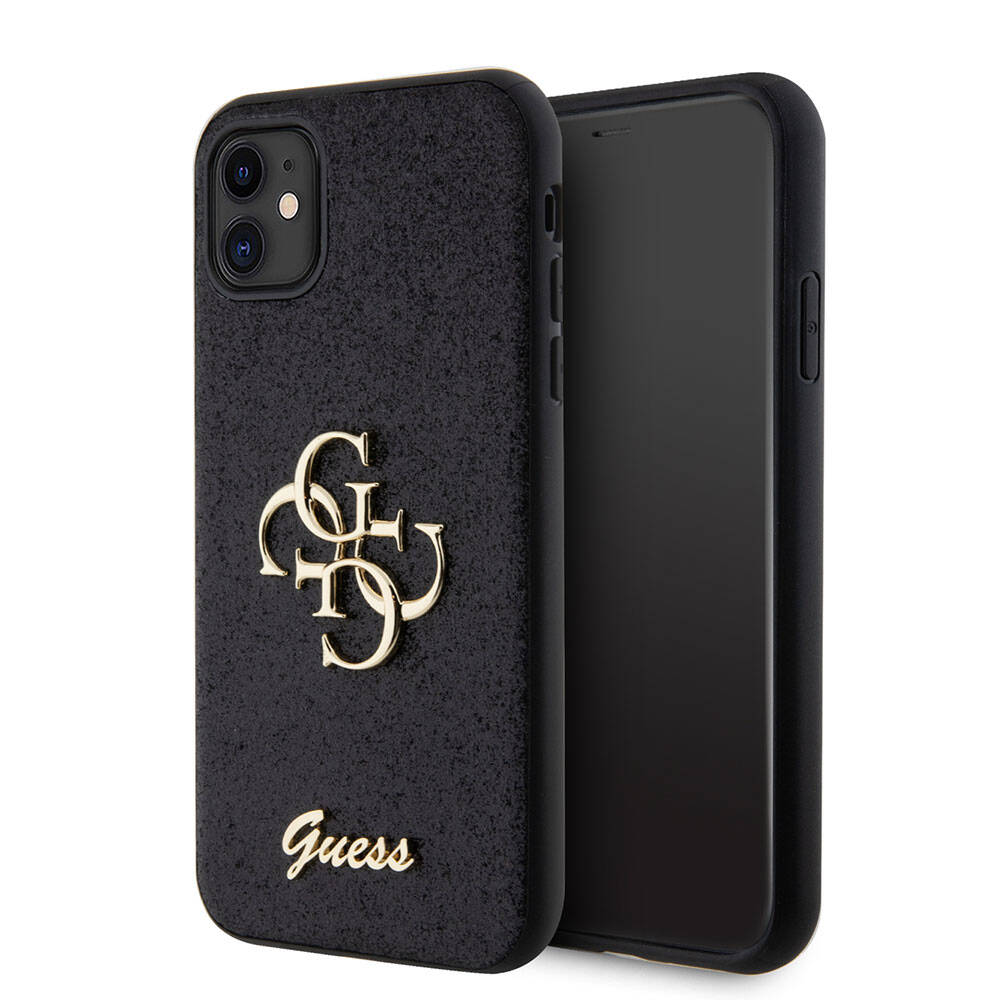 Apple iPhone 11 Kılıf Guess Orjinal Lisanslı 4G Büyük Metal Logolu Glitter Kapak Siyah
