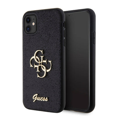 Apple iPhone 11 Kılıf Guess Orjinal Lisanslı 4G Büyük Metal Logolu Glitter Kapak Pembe
