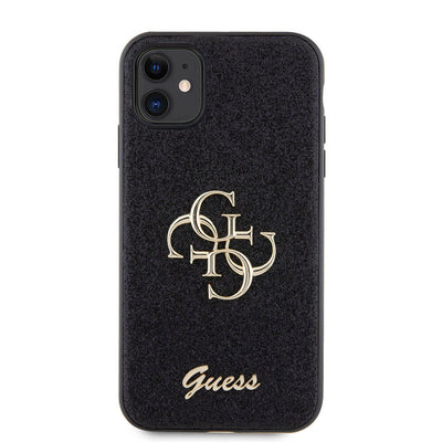 Apple iPhone 11 Kılıf Guess Orjinal Lisanslı 4G Büyük Metal Logolu Glitter Kapak Siyah
